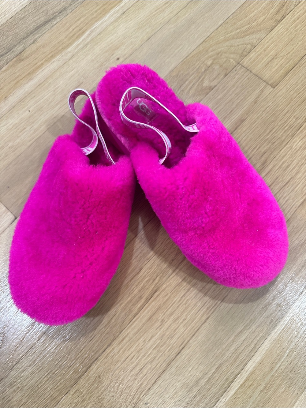UGG Hot Pink Fuzzy Slide with Back Strap